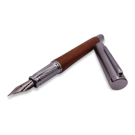 FPOF-012-2 Woodgrain and silver fountain pen with silver nib FPOF-012-2 Woodgrain and silver fountain pen with silver nib
