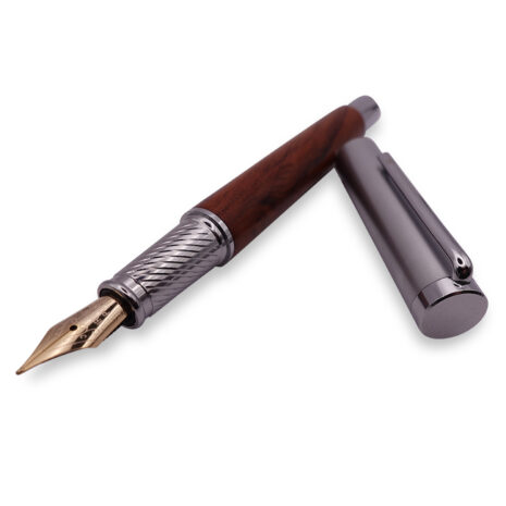 FPOF-013-2 Woodgrain and silver fountain pen with yellow gold nib FPOF-013-2 Woodgrain and silver fountain pen with yellow gold nib