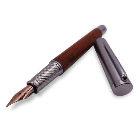 FPOF-014-2 Woodgrain and silver fountain pen with rose gold nib FPOF-014-2 Woodgrain and silver fountain pen with rose gold nib