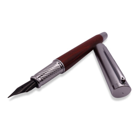 FPOF-017-2 Woodgrain and silver fountain pen with black nib FPOF-017-2 Woodgrain and silver fountain pen with black nib
