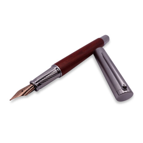 FPOF-020-2 Woodgrain and silver fountain pen with rose gold nib FPOF-020-2 Woodgrain and silver fountain pen with rose gold nib