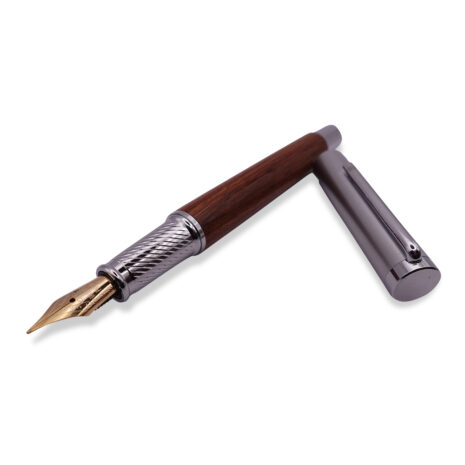 FPOF-022-2 Woodgrain and silver fountain pen with yellow gold nib FPOF-022-2 Woodgrain and silver fountain pen with yellow gold nib
