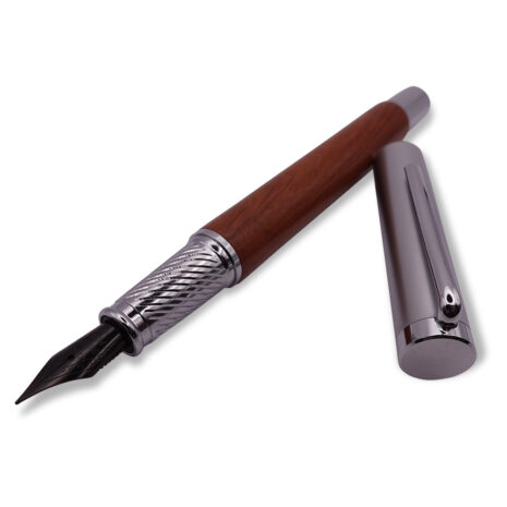 FPOF-023-2 Woodgrain and silver fountain pen with black nib FPOF-023-2 Woodgrain and silver fountain pen with black nib